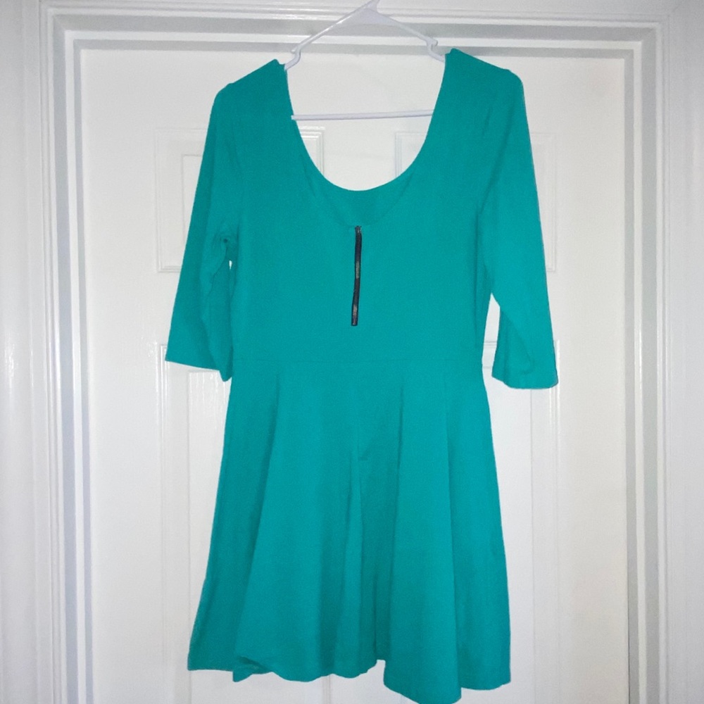 Express 3/4 Sleeve Skater Dress Teal - Picture 6 of 8